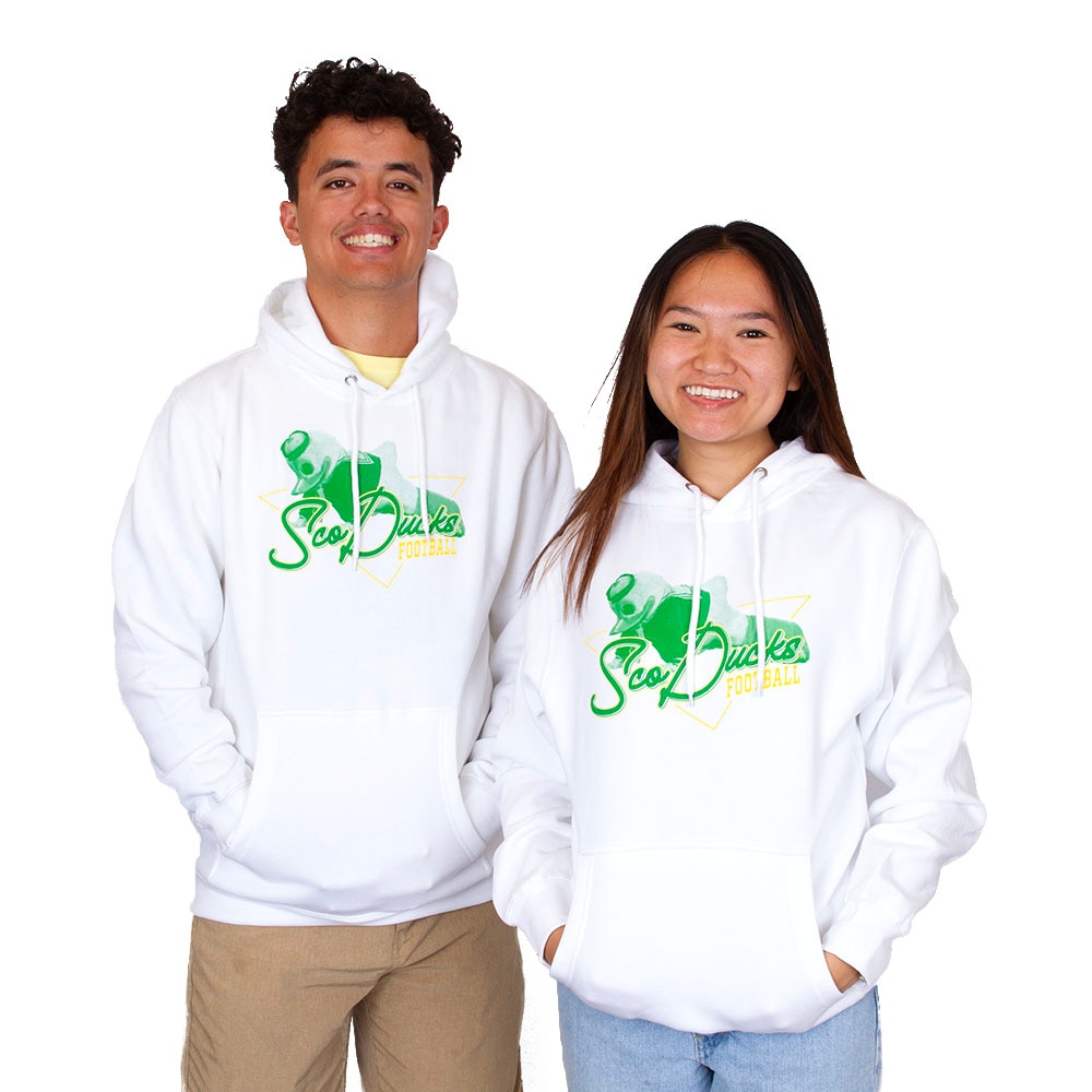 Sco-Ducks, White, Hoodie, Cotton Blend, Men, Unisex, Football, Uscape, Fleece, Push-ups, Pullover, Sweatshirt, 958413